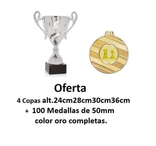 Ref. 4010 oferta de 4 copas Alt.24cm 28cm 30cm 36cm +100 medallas oro completas.